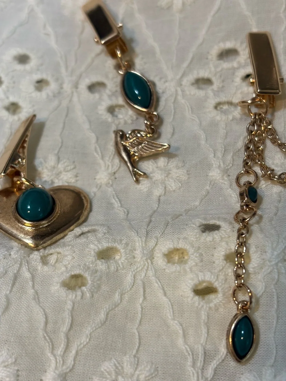Free People Gold-Tone Green Accent Drop Alligator Clip Barrette Set NWT